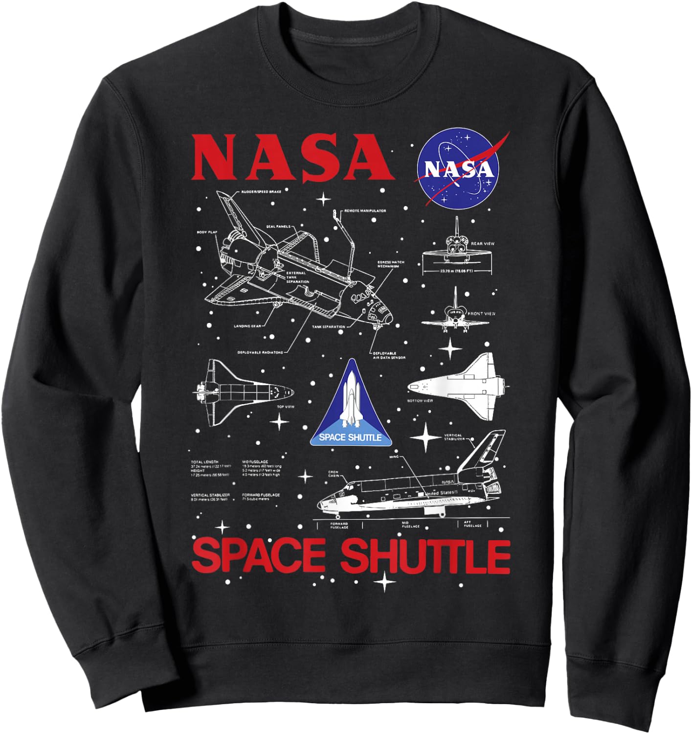 NASA Space Shuttle Schematic Blue Print Sweatshirt - Sweatshirt | Black