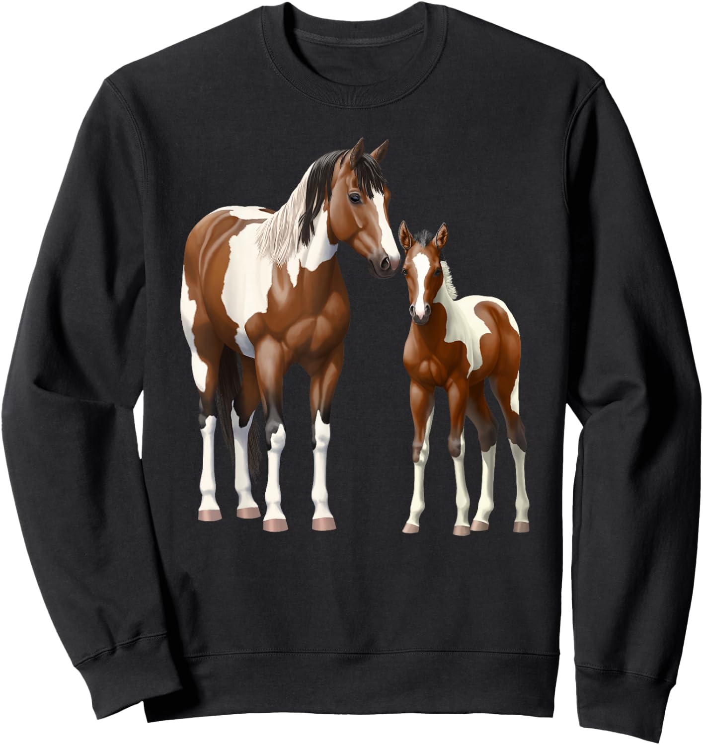 Beautiful Brown Pinto Bay Paint Horse Mare & Foal Sweatshirt - Sweatshirt | Black