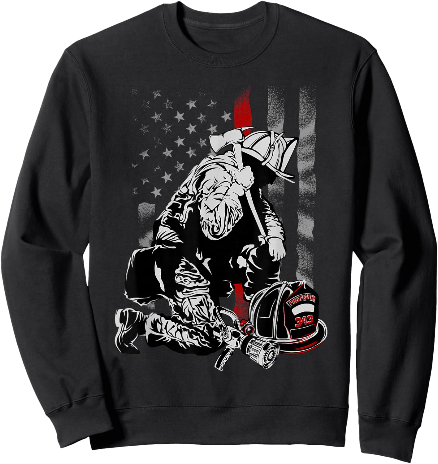 Fallen Fireman American Flag Thin Red Line Firefighter Top Small Sweatshirt - Sweatshirt | Black