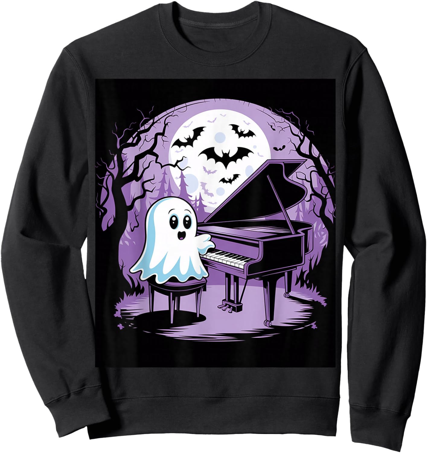 Cutest Ghost Playing Piano Creepy Halloween Costume Sweatshirt - Sweatshirt | Black