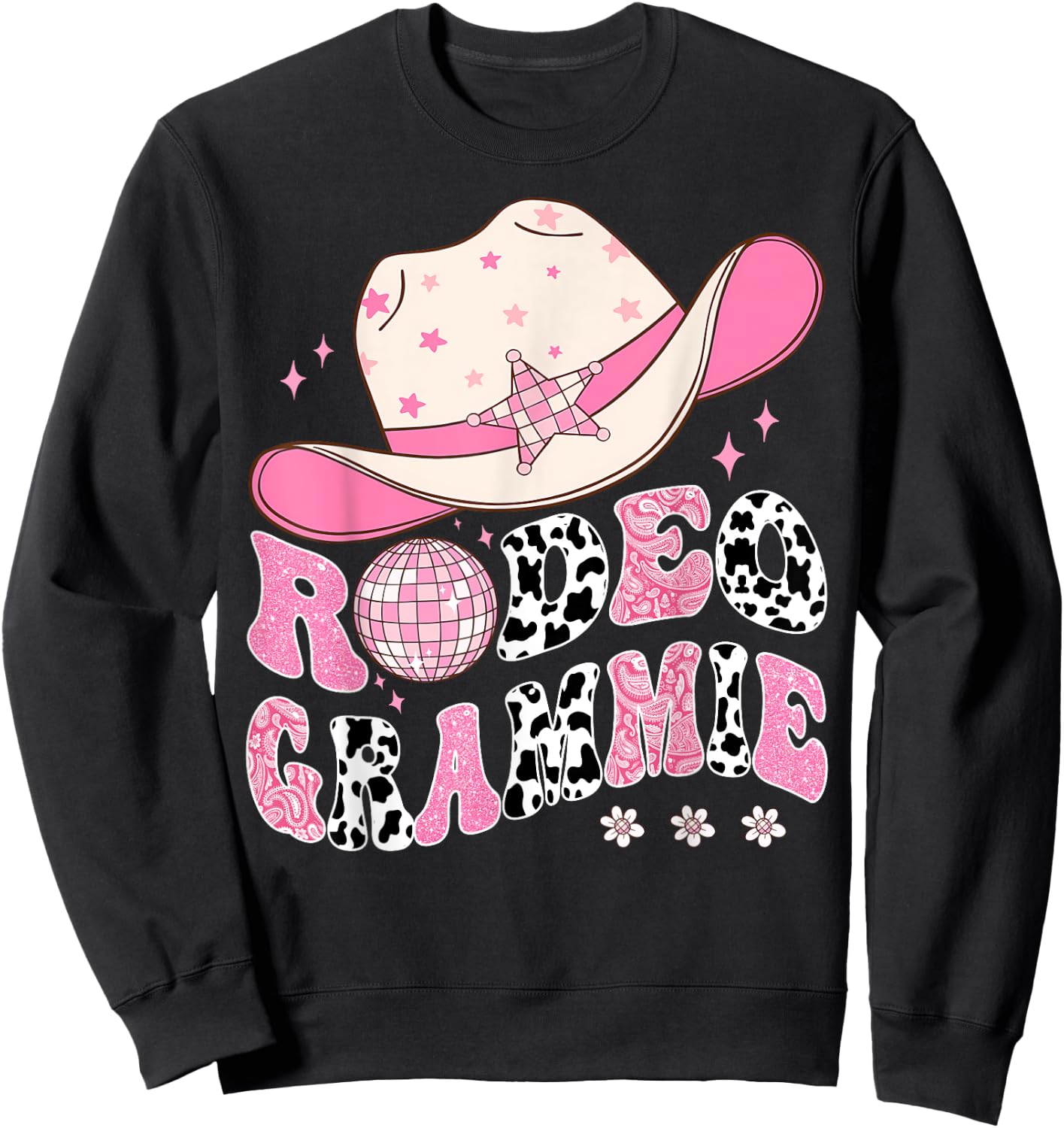 Rodeo Grammie Pink CowGirl 1St Birthday Disco Groovy Sweatshirt - Sweatshirt | Black
