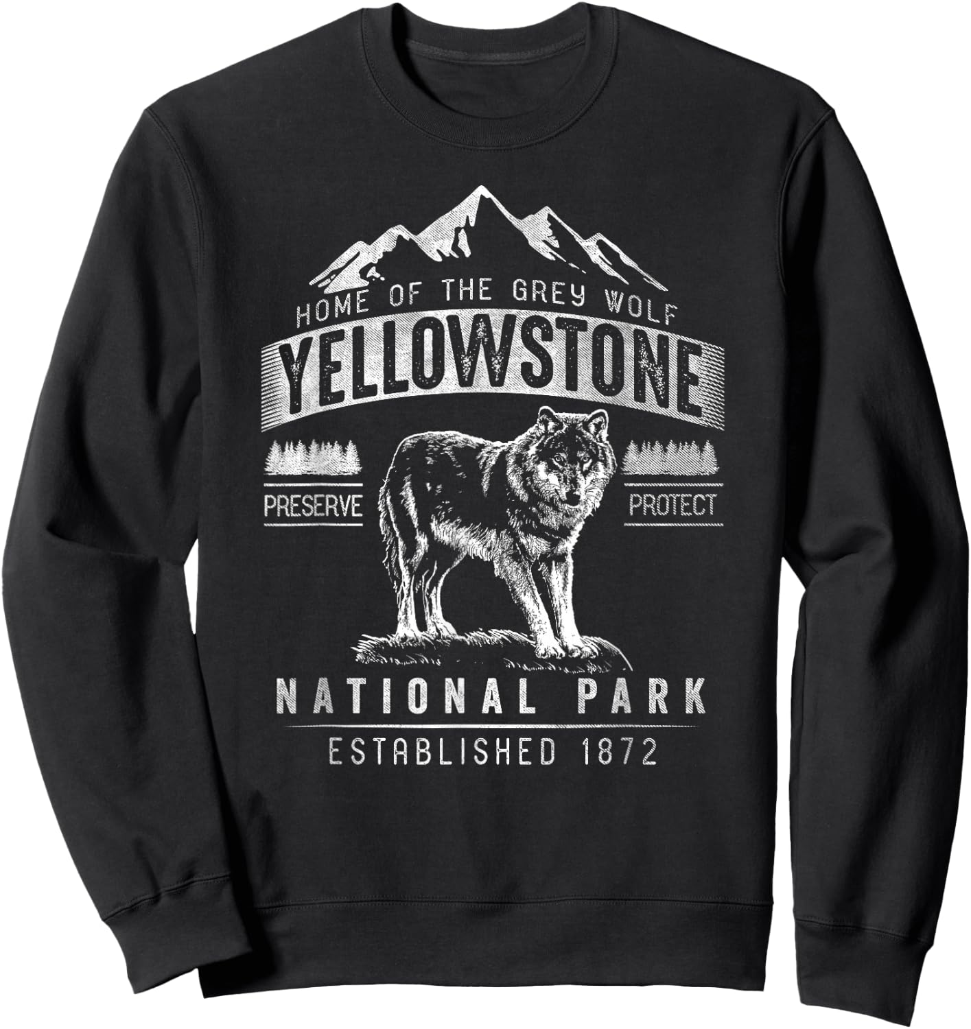 Vintage Grey Wolf Yellowstone National Park Sweatshirt - Sweatshirt | Black