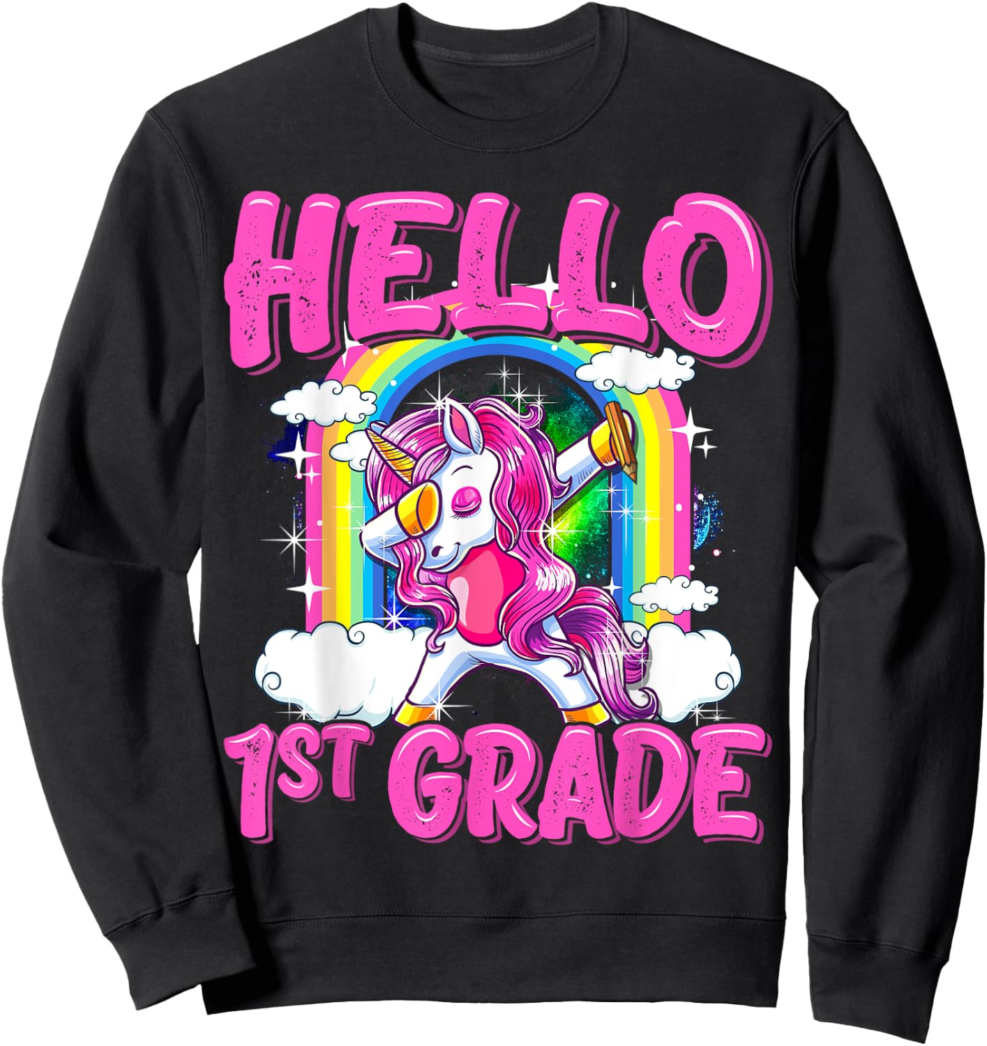 Hello 1st Grade Dabbing Unicorn Back To School Gifts Sweatshirt - Sweatshirt | Black