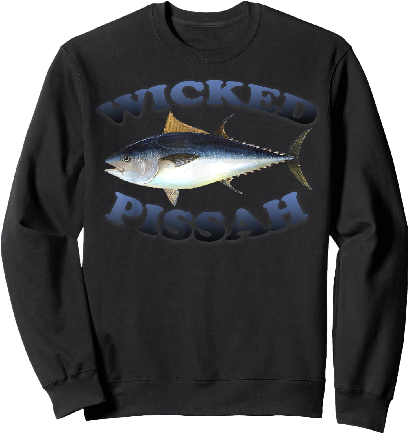 Wicked Pissah Bluefin Tuna Fish Illustration Fishing Angler Sweatshirt - Sweatshirt | Black