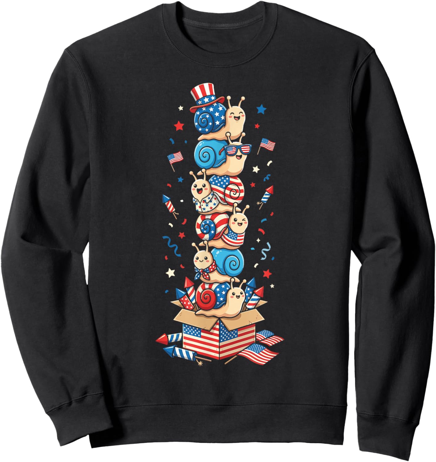 Funny Snail American USA Flag Memorial Day 4th of July Sweatshirt - Sweatshirt | Black