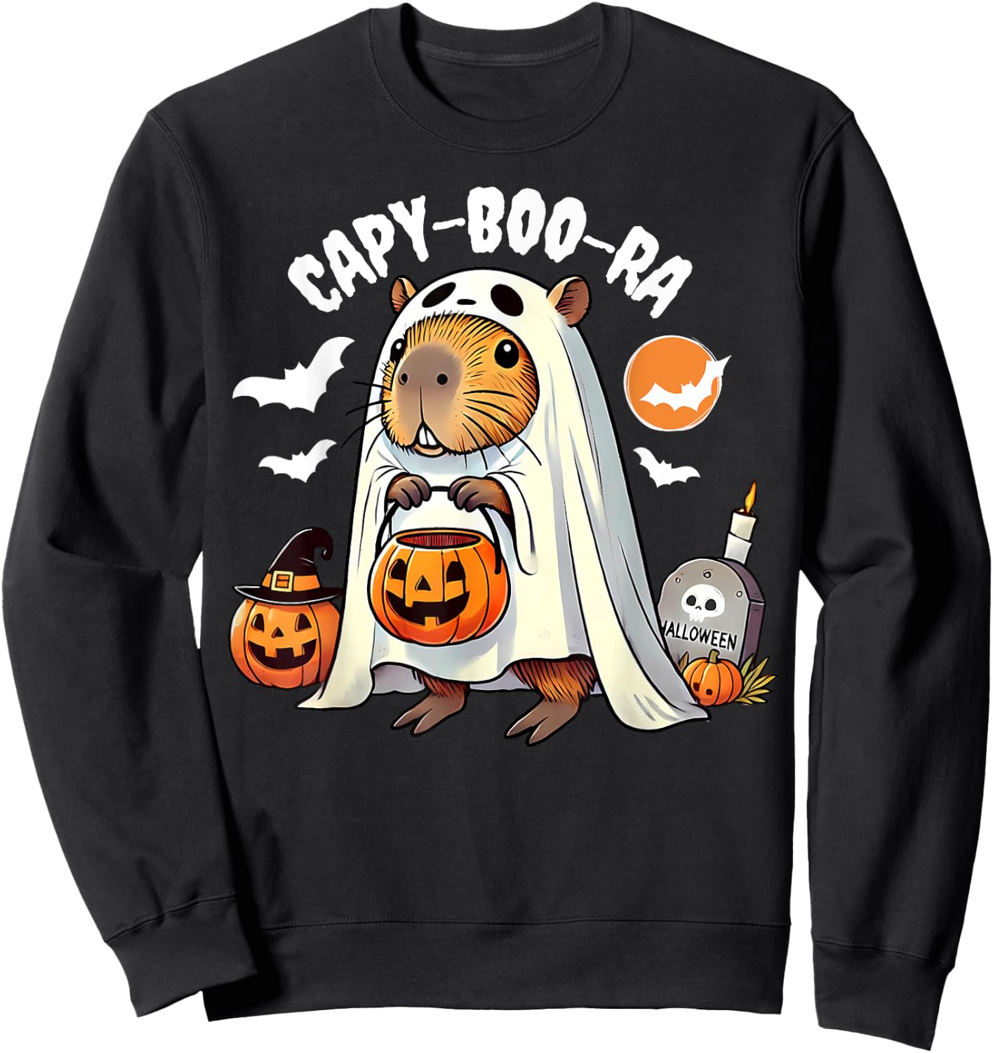 Capy-boo-ra Cute Capybara Ghost Funny Halloween Capy Lovers Sweatshirt - Sweatshirt | Black