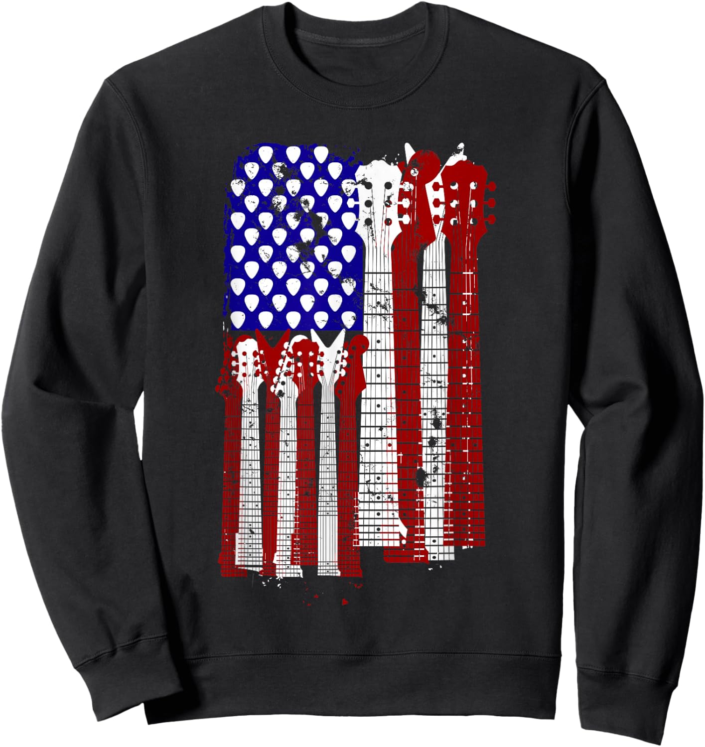 Guitar Plectrum | American Flag Band Gift Sweatshirt - Sweatshirt | Black