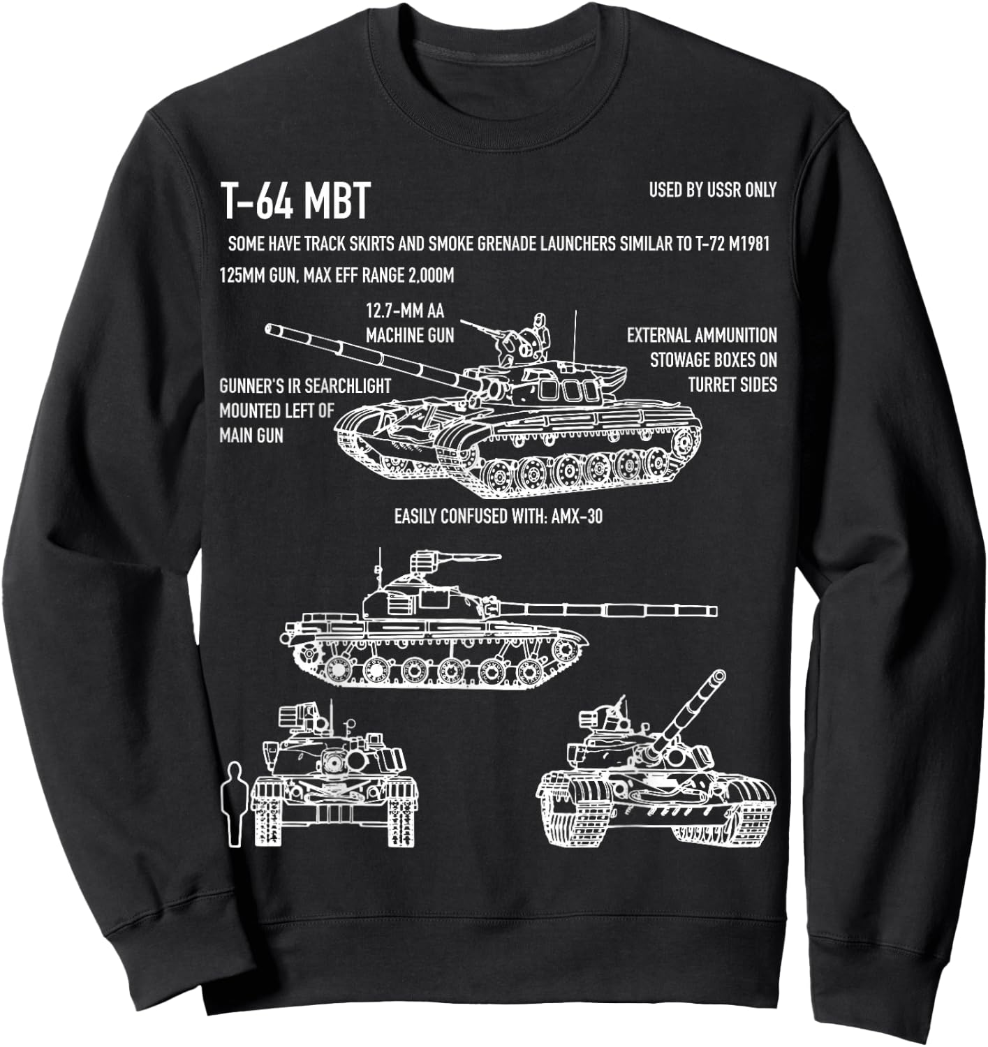 T-64 Russian Main Battle Tank Blueprint Gift Sweatshirt - Sweatshirt | Black