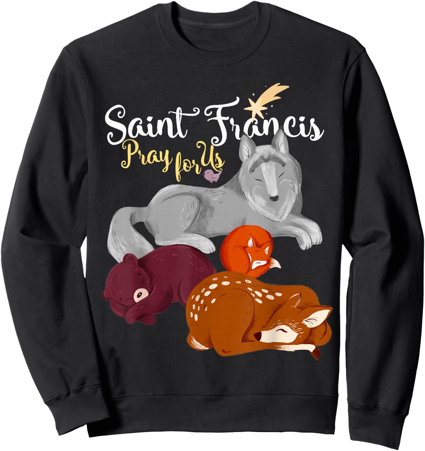 Saint Francis of Assisi Patron of Animals Wolf Animal Lover Sweatshirt - Sweatshirt | Black