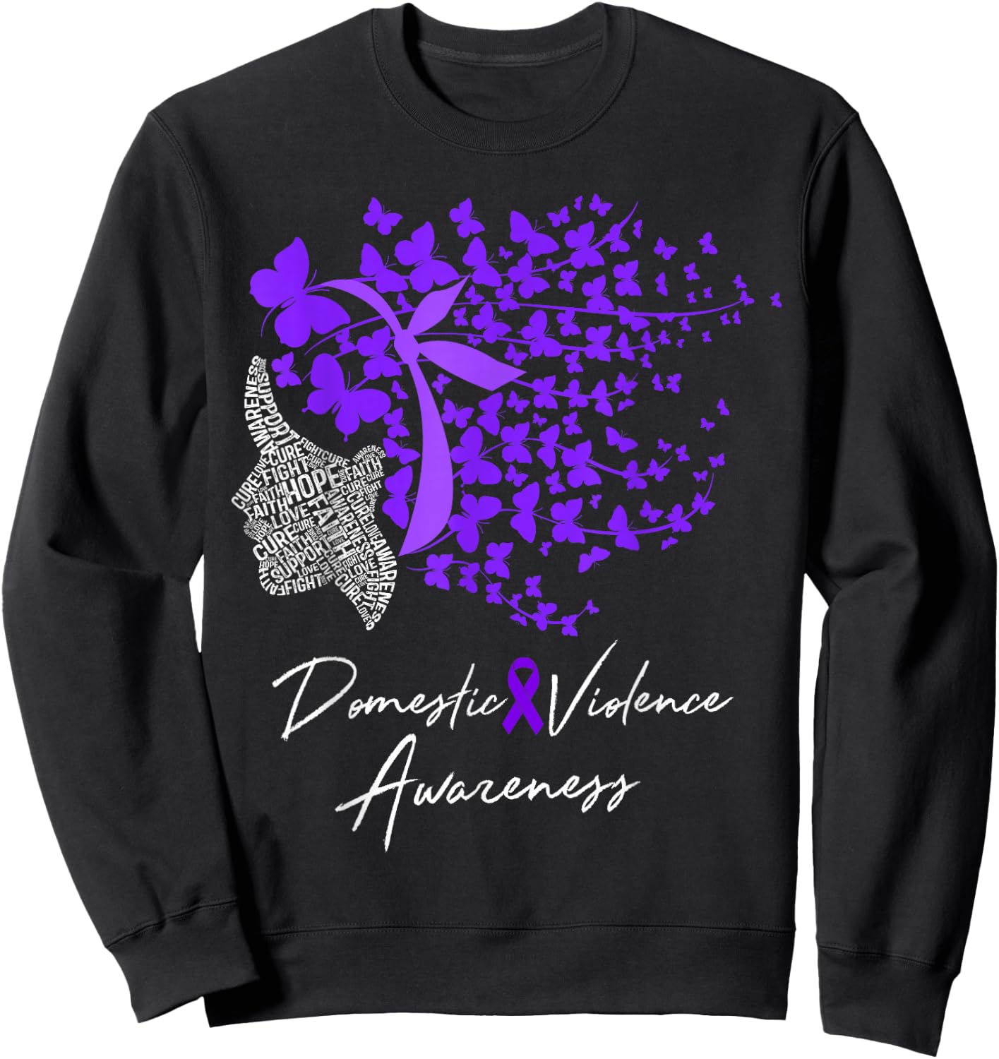 Domestic Violence Awareness Gifts Purple Butterflies Sweatshirt - Sweatshirt | Black