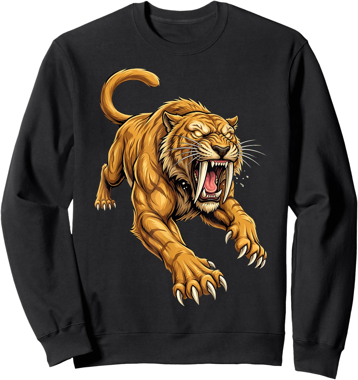Saber Tooth Tiger Smilodon Animal Sweatshirt - Sweatshirt | Black