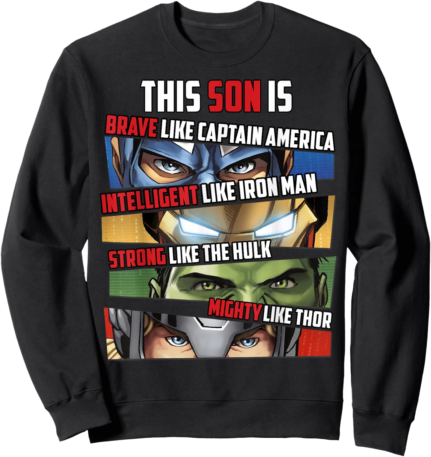 Marvel Avengers This Son Is Group Eyes Panels Sweatshirt - Sweatshirt | Black