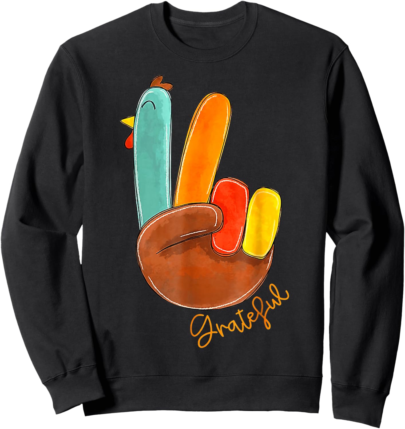 Peace Sign Turkey Hand Cool Thanksgiving Hippie Men Women Sweatshirt - Sweatshirt | Black