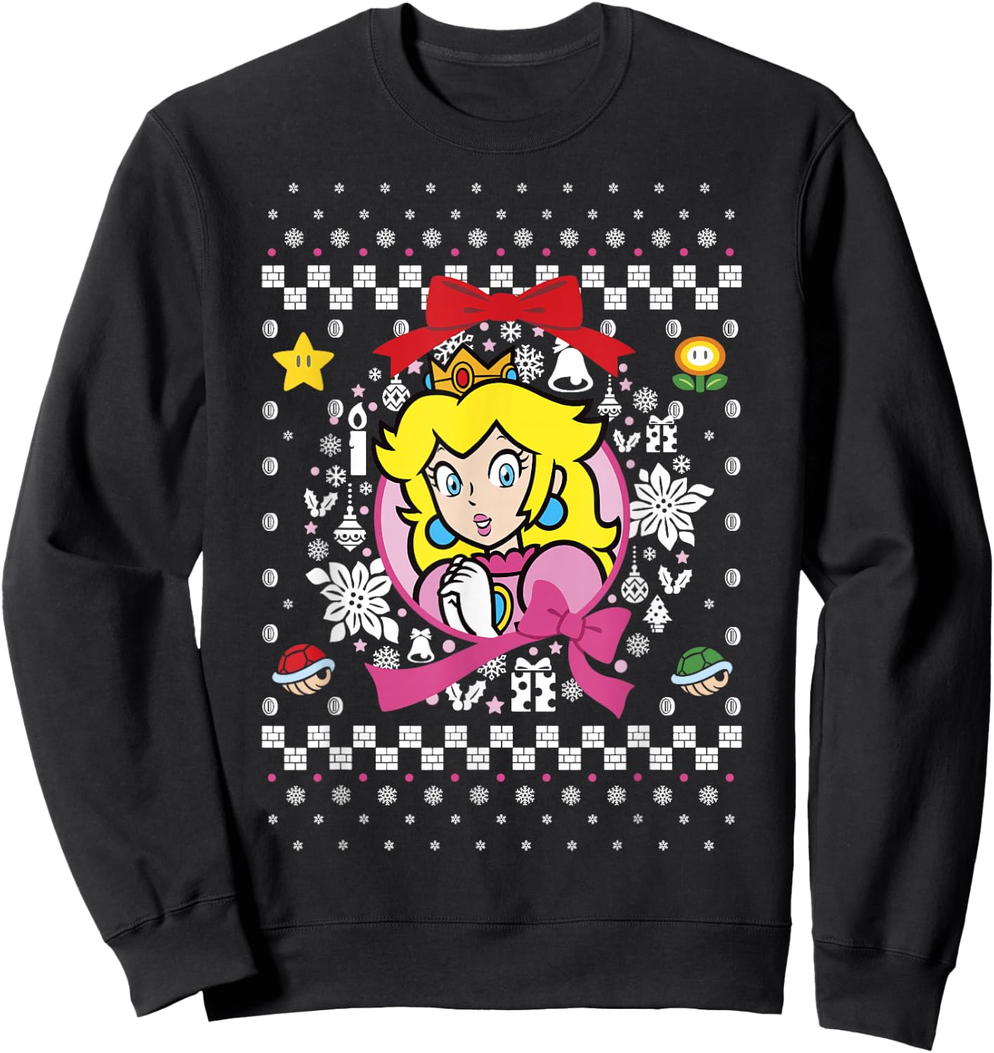 Super Mario Classic Ugly Christmas Peach Graphic Sweatshirt - Sweatshirt | Black
