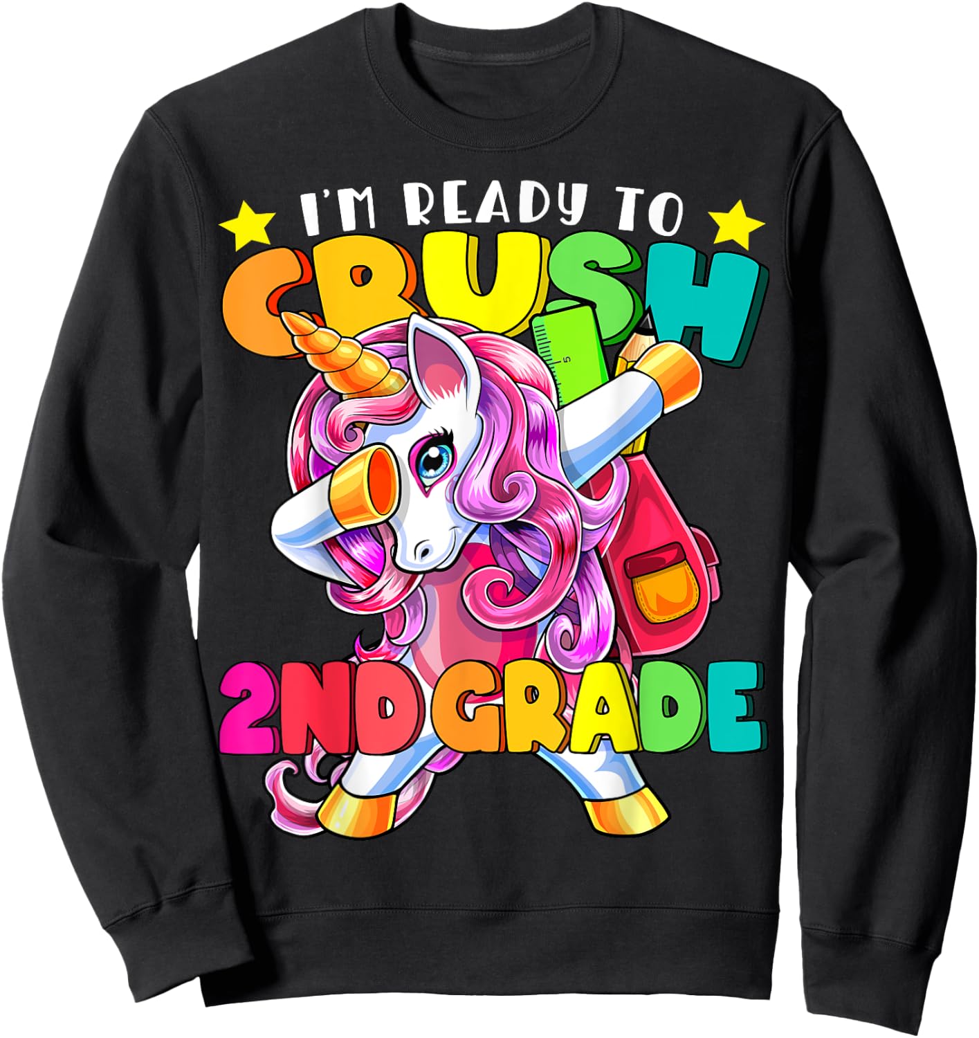 Crush 2nd Grade Dabbing Unicorn Back to School Girls Gift Sweatshirt - Sweatshirt | Black