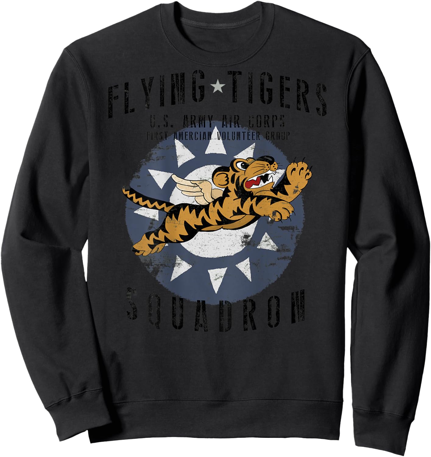 Flying Tigers Squadron WWII Vintage Insignia *BACK PRINTED* Sweatshirt - Sweatshirt | Black
