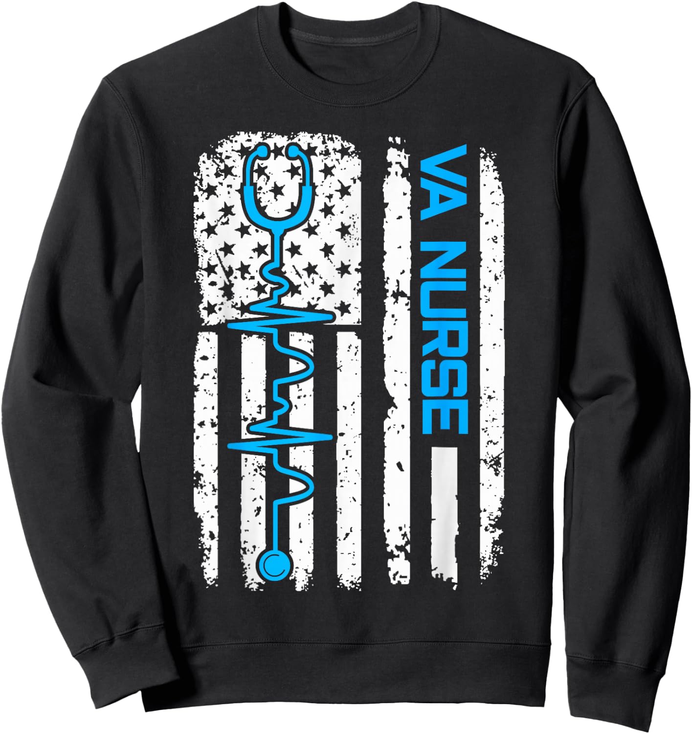 Vintage USA American Flag VA Nurse Patriotic Nursing Gifts Sweatshirt - Sweatshirt | Black