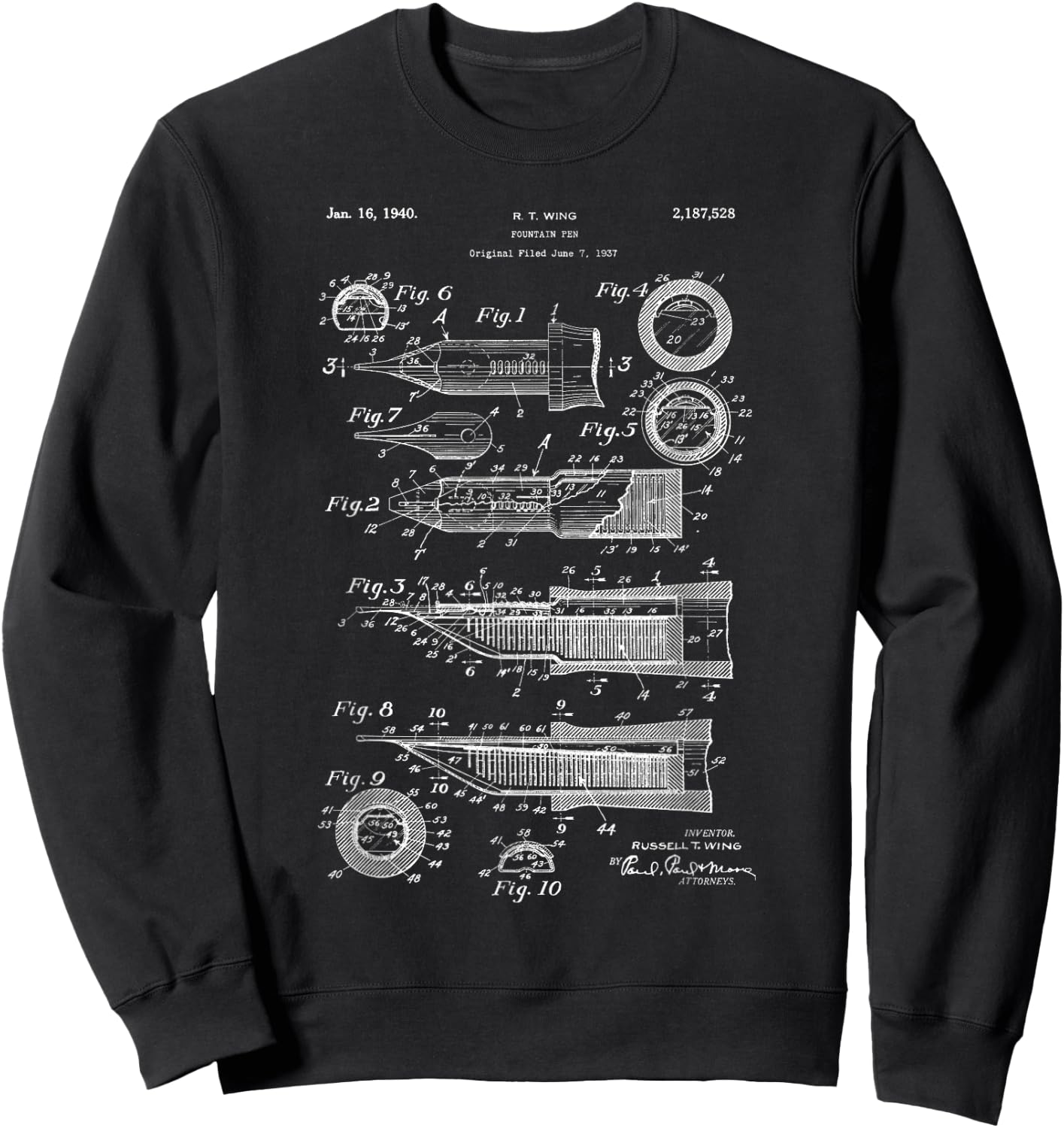 Vintage Patent Drawing Fountain Pen Sweatshirt - Sweatshirt | Black