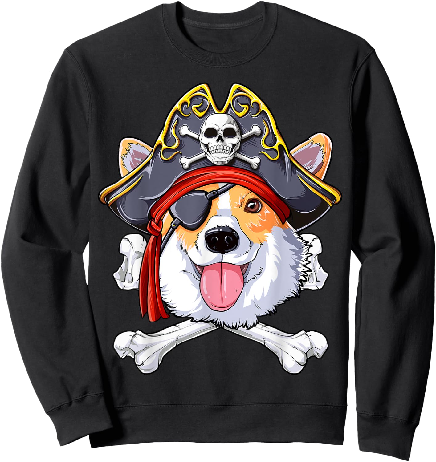 Corgi Pirate T shirt Jolly Roger Flag Skull and Crossbones Sweatshirt - Sweatshirt | Black
