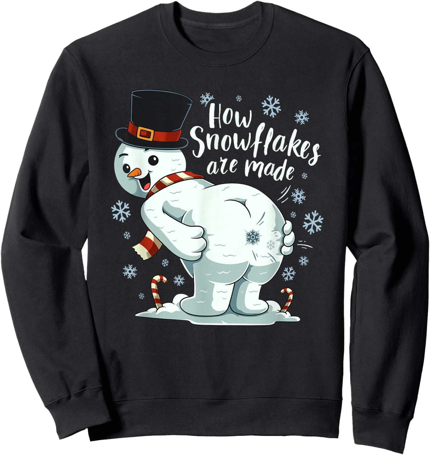 Farting Snowman Making Snowflake Christmas Winter Sweatshirt - Sweatshirt | Black