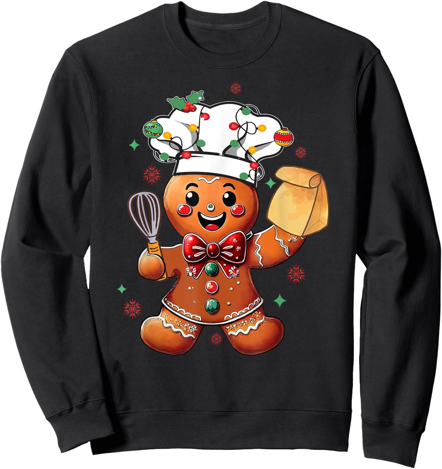 Cute Gingerbread Man Baker Funny Christmas Chef Bake Cookies Sweatshirt - Sweatshirt | Black