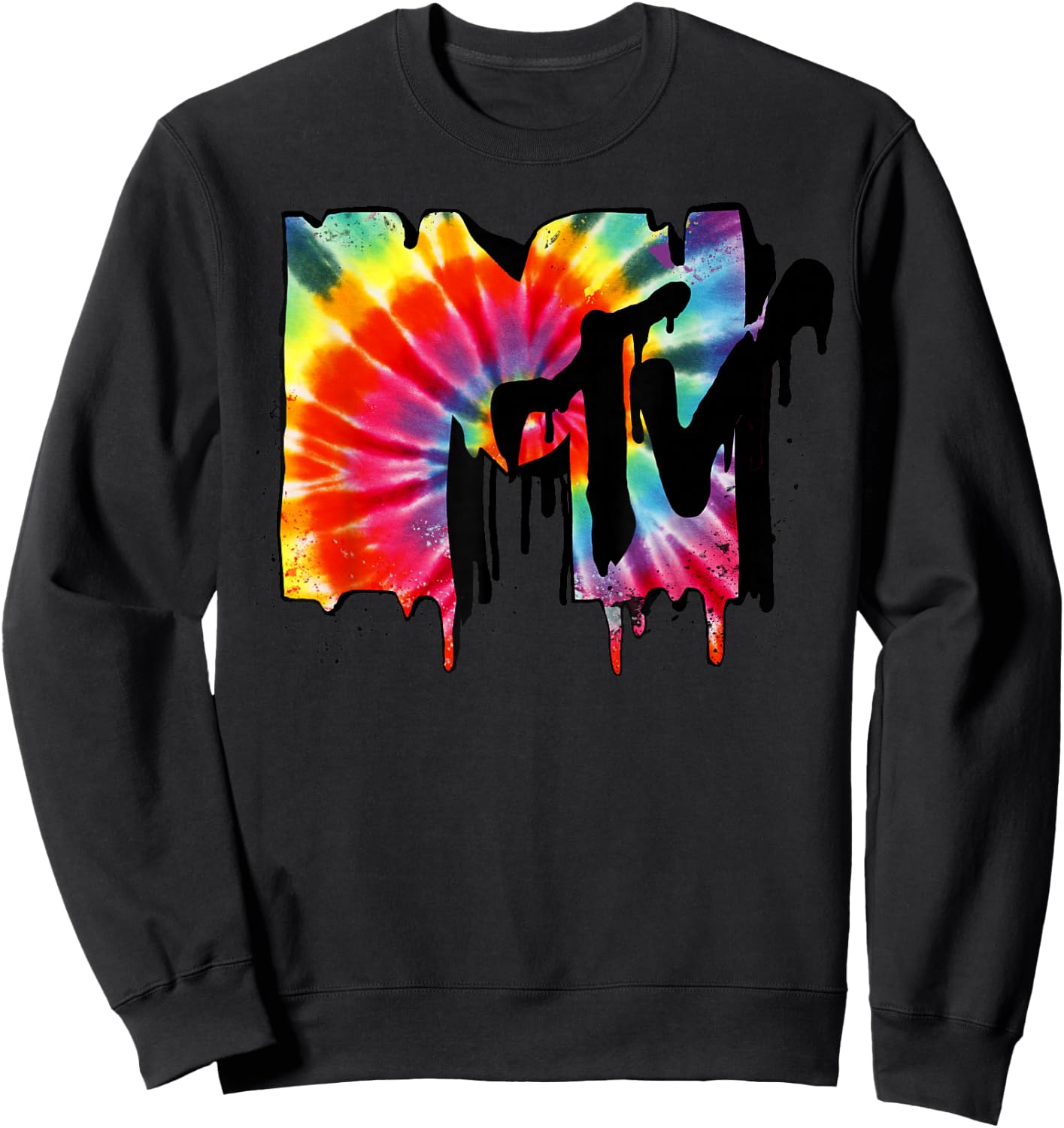 MTV Tie Dye Vibrant Melting Logo Graphic Sweatshirt - Sweatshirt | Black