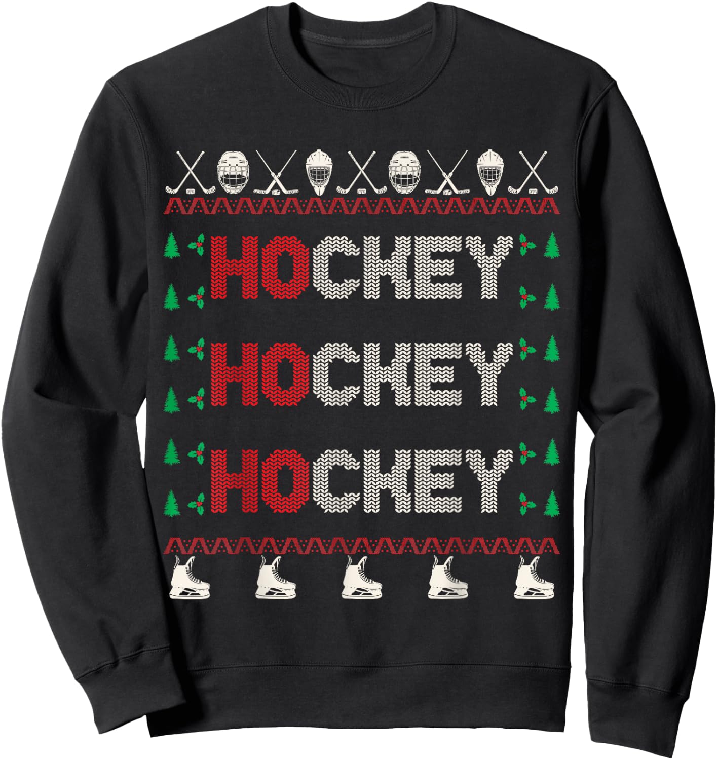 Ho Ho Ho Hockey Ugly Christmas Sweater Sweatshirt - Sweatshirt | Black