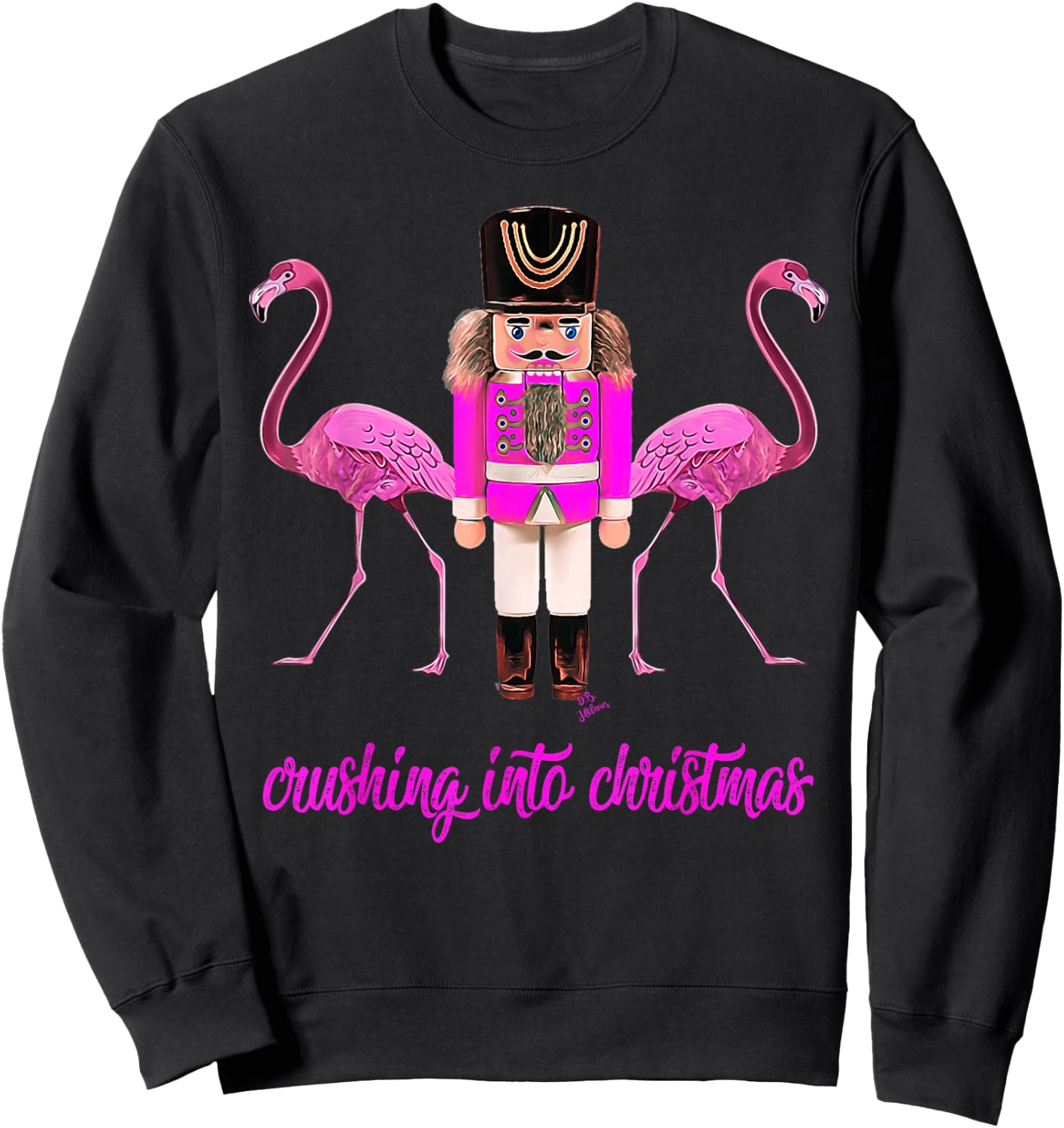 Flamingo top women's crushing into Christmas nutcracker Sweatshirt - Sweatshirt | Black