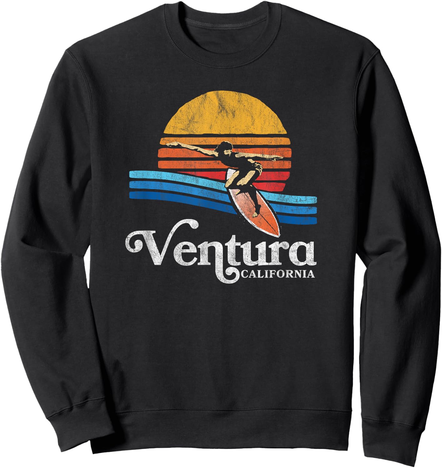 Retro Ventura California Eighties Beach Bum Surfer Graphic Sweatshirt - Sweatshirt | Black