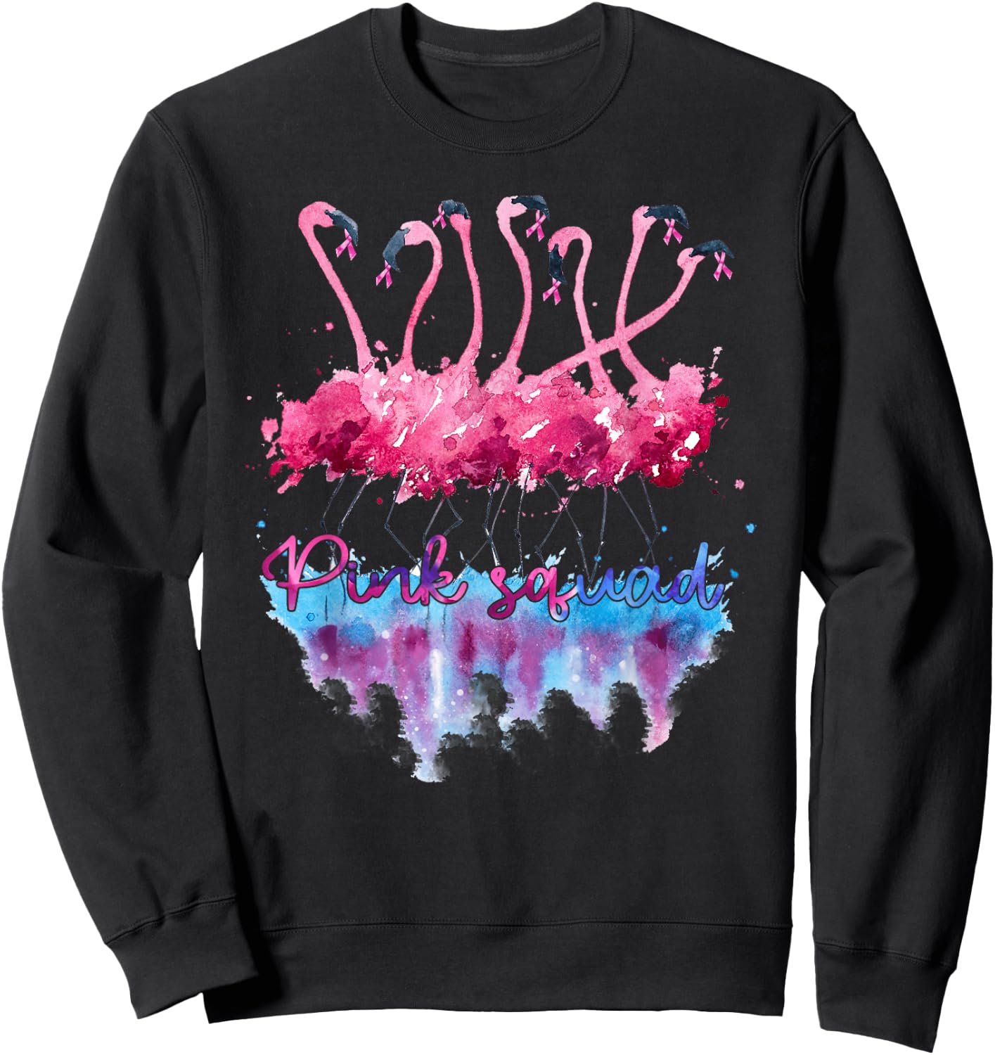 Pink Squad Flamingo Pink Ribbon Breast Cancer Awareness Sweatshirt - Sweatshirt | Black