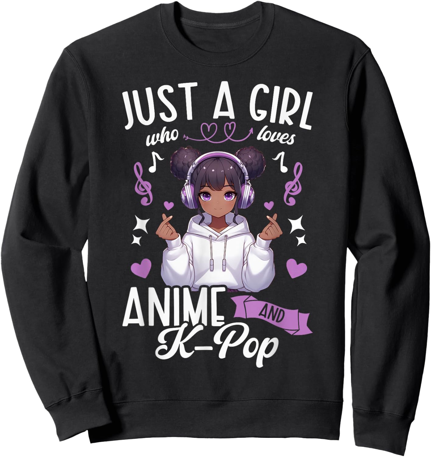 Just A Girl Who Loves Anime and K-Pop African American Afro Sweatshirt - Sweatshirt | Black