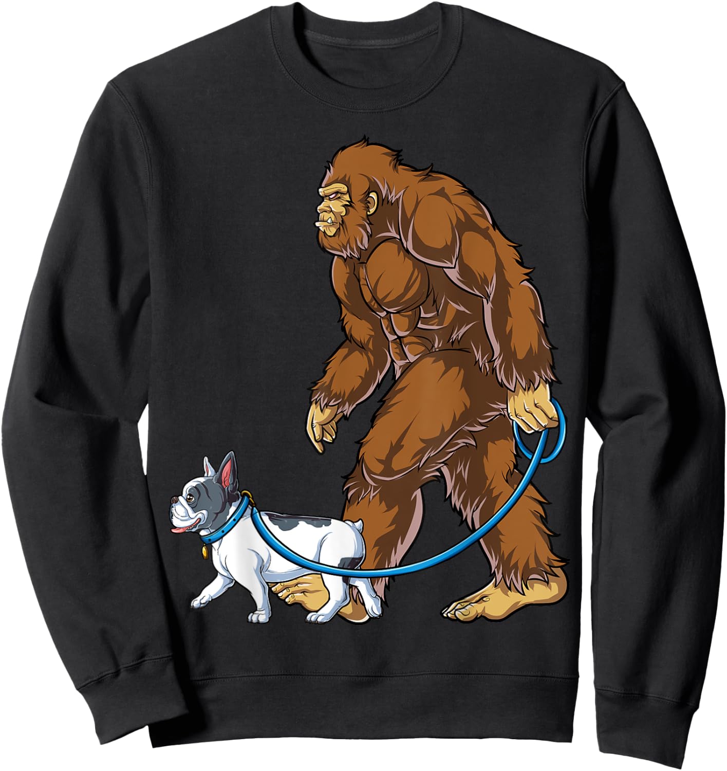 Bigfoot French Bulldog Dog Walk Funny Sasquatch Lovers Men Sweatshirt - Sweatshirt | Black