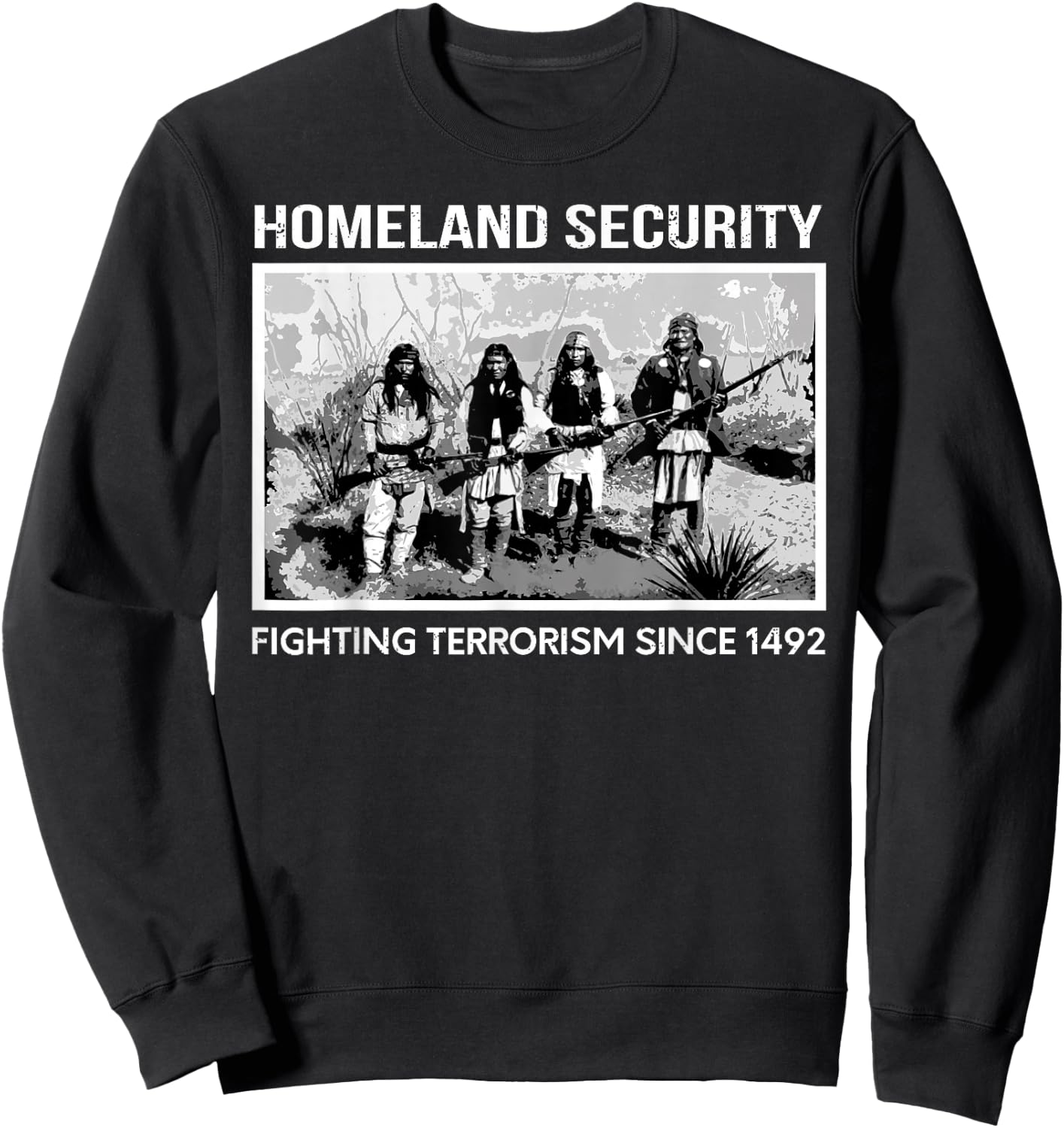 Native American Gift Homeland Security Fighting Terrorism Since 1942 Indian Guy's Adult X-Small Black Short Sleeve Classic Fit Sweatshirt - Sweatshirt | Black