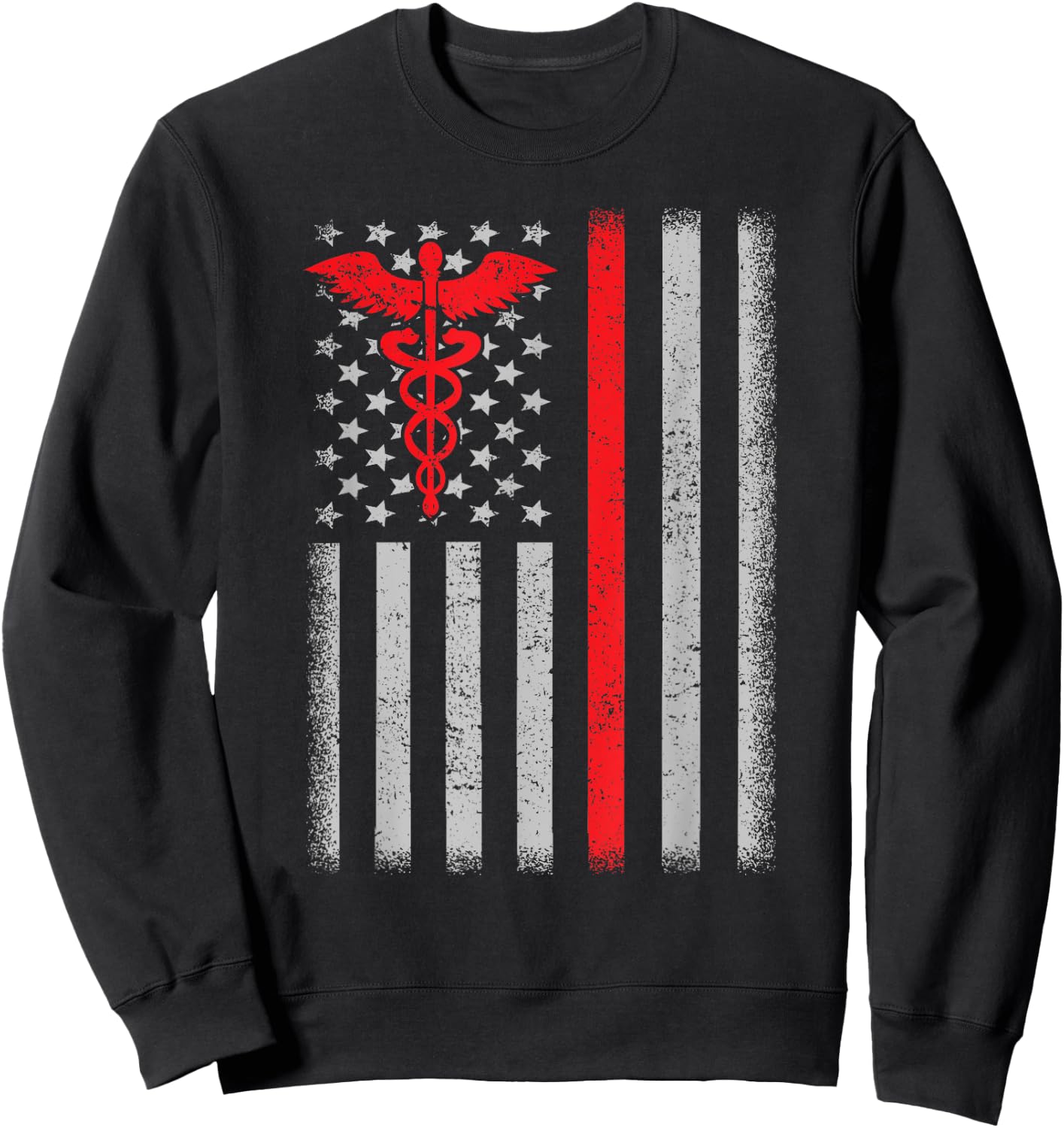 Nurse Thin Red Line Caduceus American Flag Sweatshirt - Sweatshirt | Black