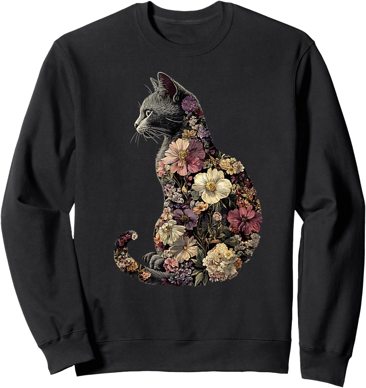 Floral Cat Sweatshirt - Sweatshirt | Black