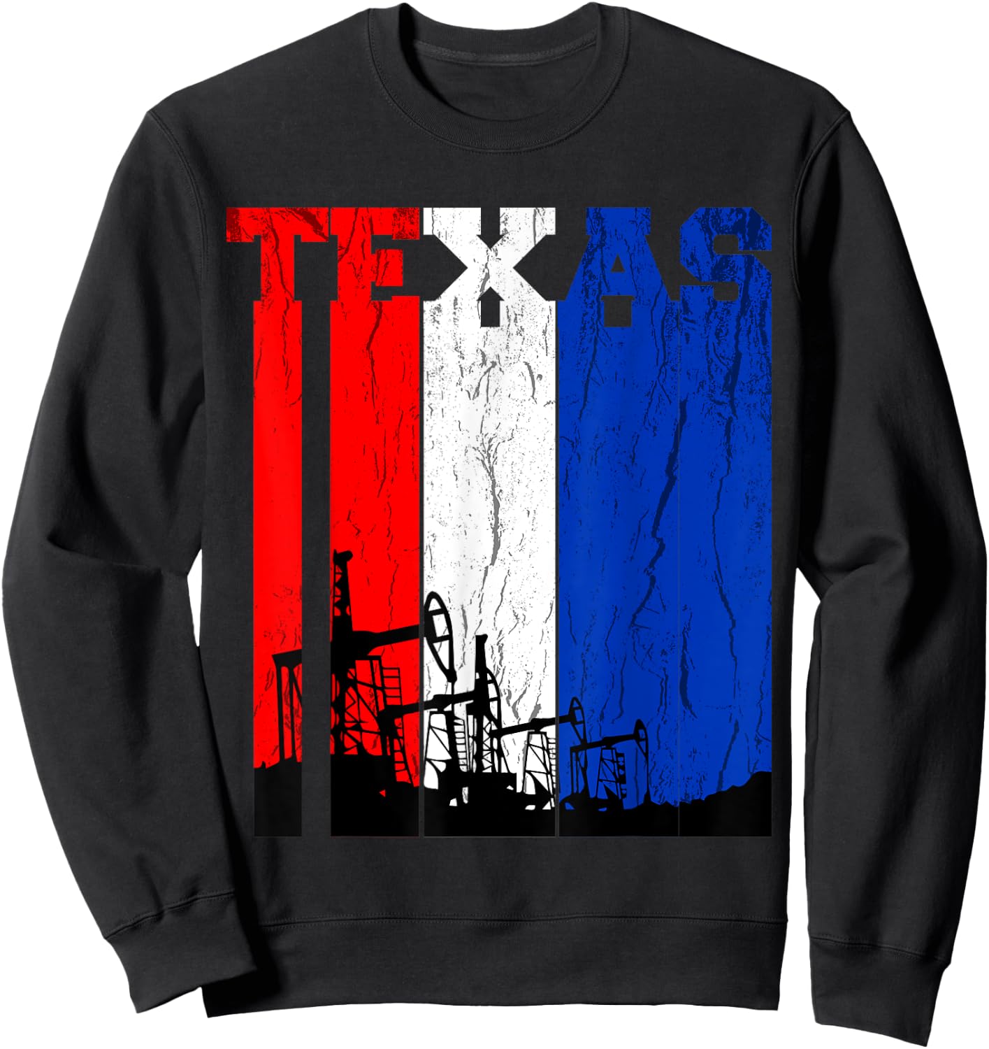 Texas Oilfield Oil Field Rig Worker Distressed T Shirt Sweatshirt - Sweatshirt | Black