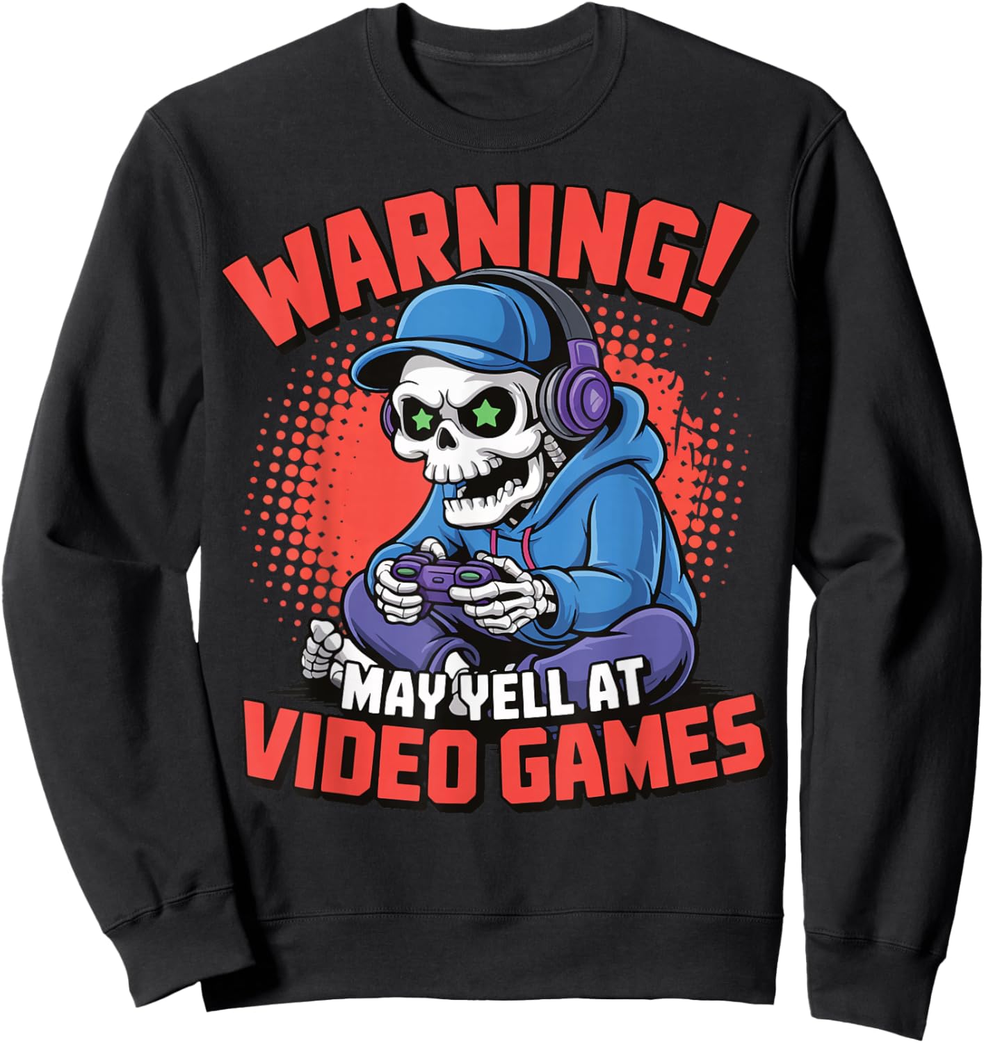 Gamer Skeleton Gaming Video Games Sweatshirt - Sweatshirt | Black
