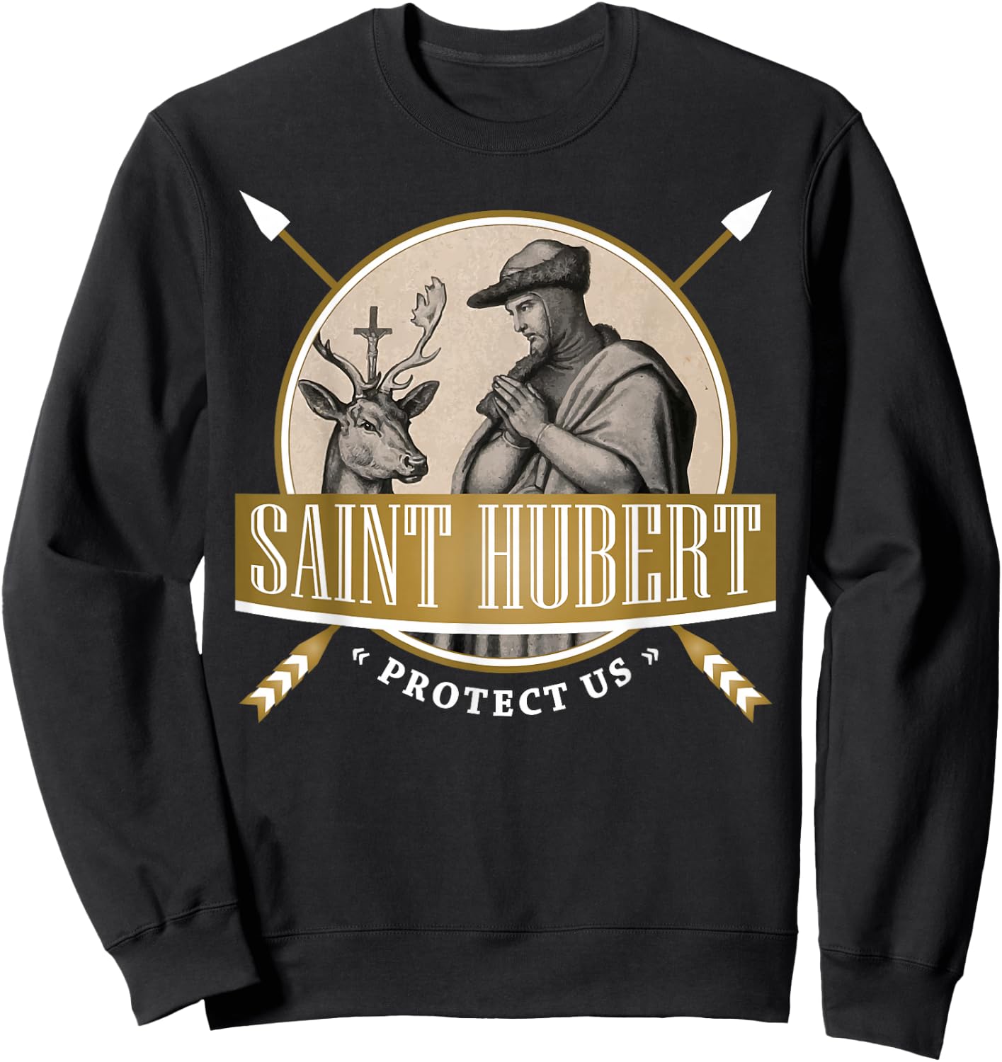 Hubert Hubertus Catholic Patron Saint of Hunters Bowhunter Sweatshirt - Sweatshirt | Black