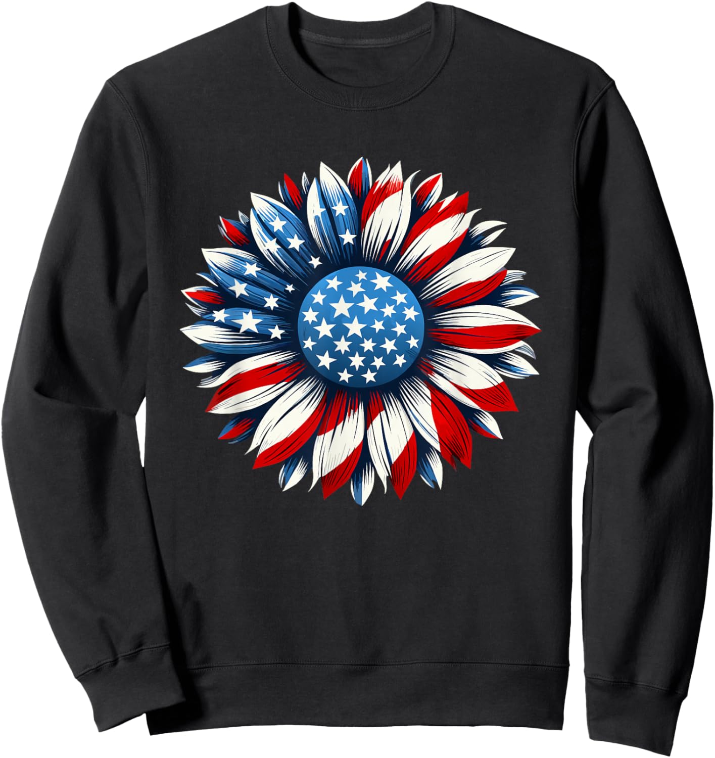 Sunflower American Flag 4th of July Men Women Sweatshirt - Sweatshirt | Black