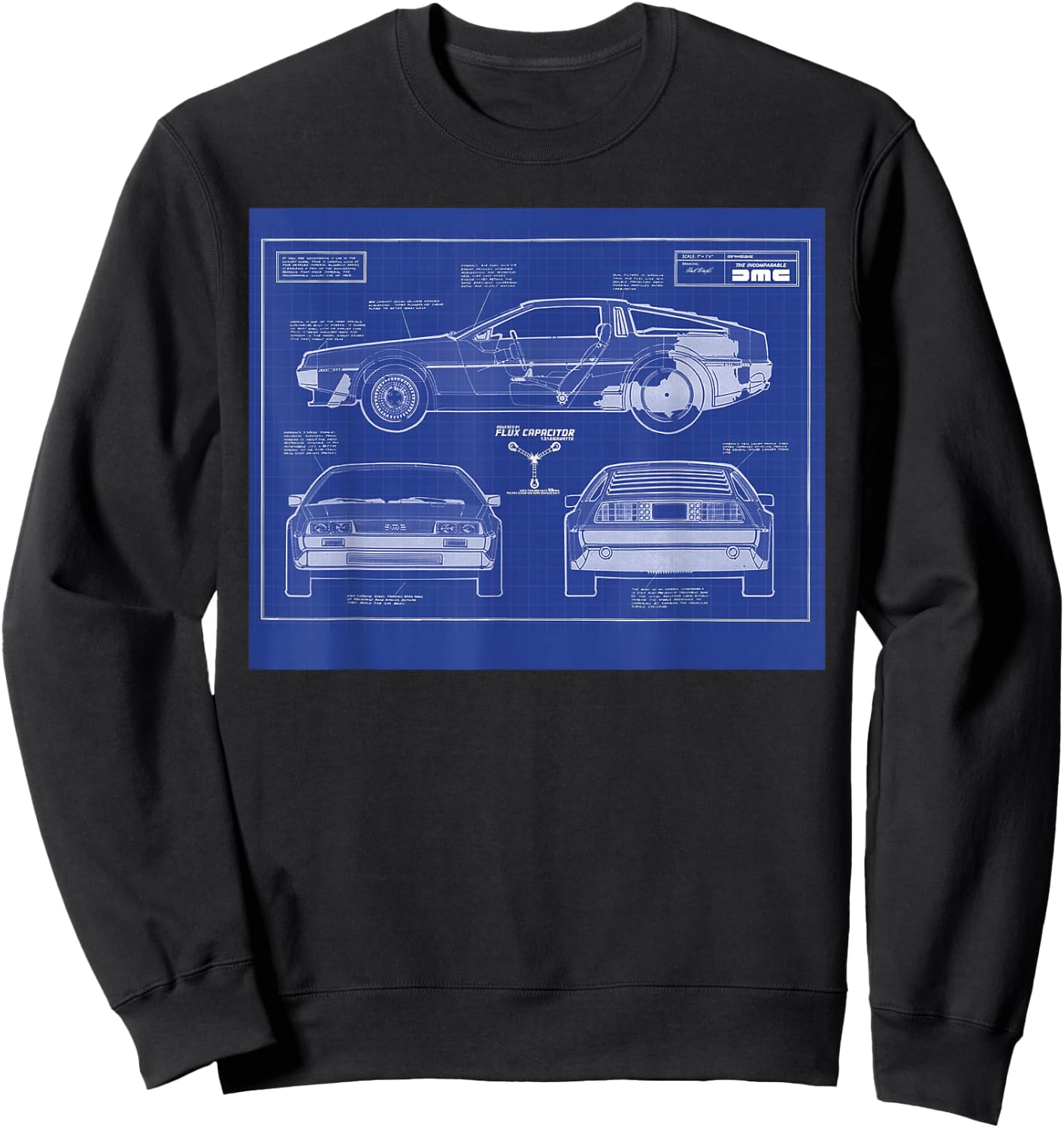 Back To The Future - DeLorean Blueprint Sweatshirt - Sweatshirt | Black