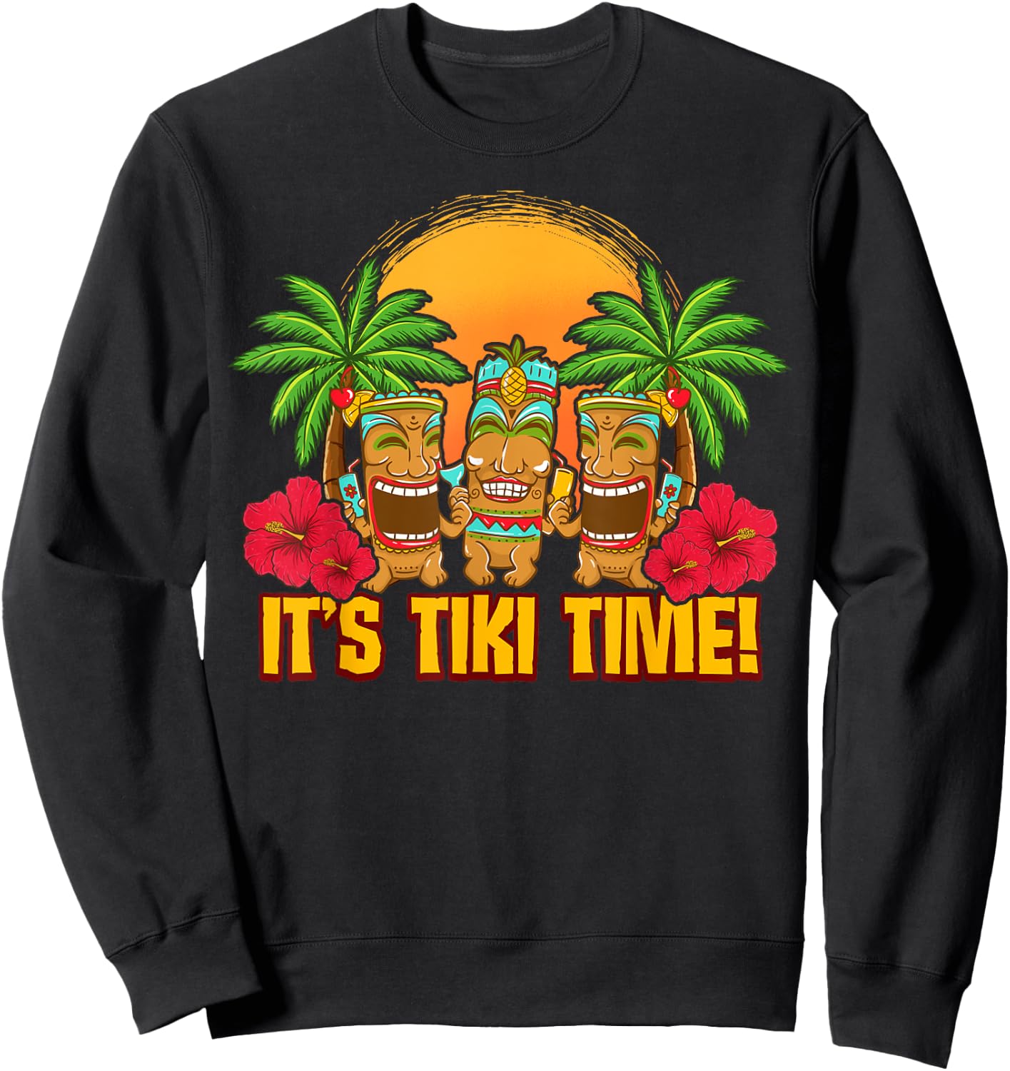Tiki Polynesian Hawaiian Beach Vacation Funny Women Sweatshirt - Sweatshirt | Black