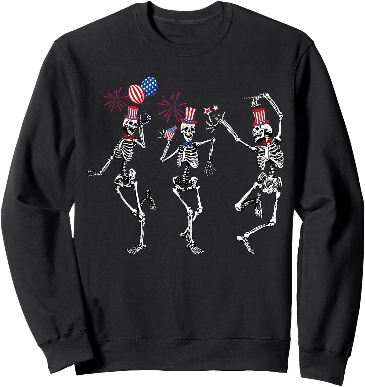 Patriotic Dancing Skeletons USA Flag Fireworks 4th of July Sweatshirt - Sweatshirt | Black