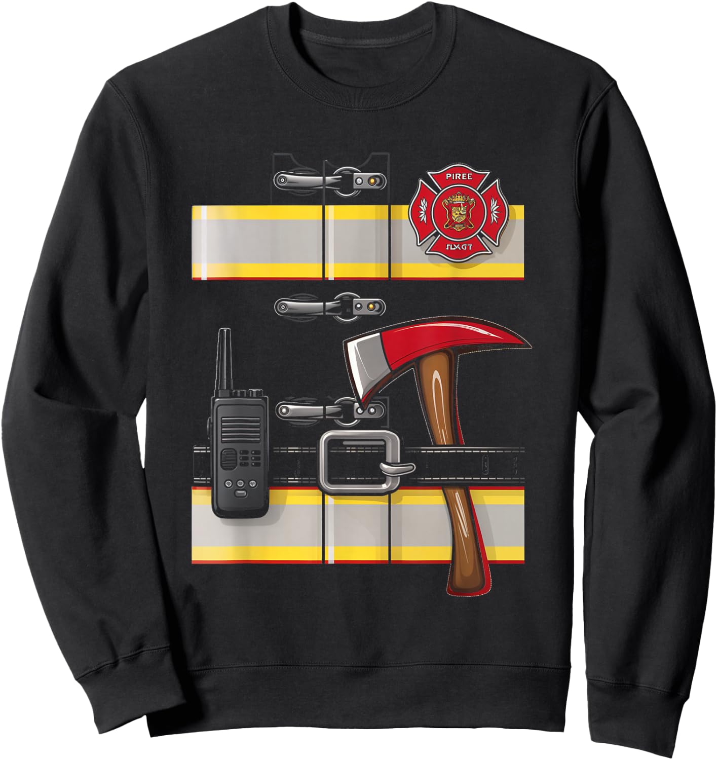 Firefighter Costume Fireman Uniform Axe Radio Halloween Sweatshirt - Sweatshirt | Black