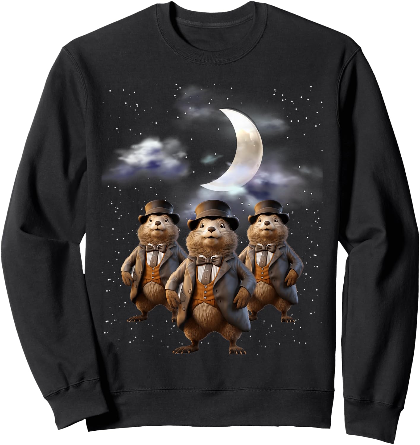 Funny Three Groundhog Moon 3 Groundhog Head Groundhog Day Sweatshirt - Sweatshirt | Black