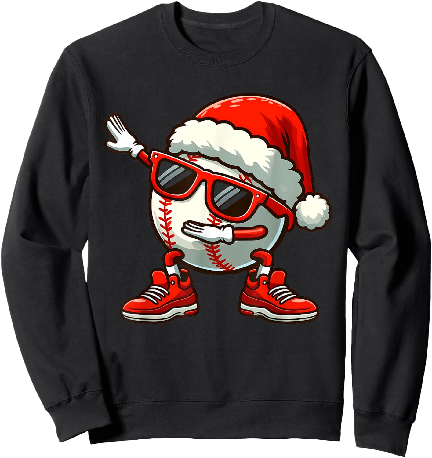 Funny Baseball Ball Santa Hat Dabbing Xmas Pajamas Players Sweatshirt - Sweatshirt | Black