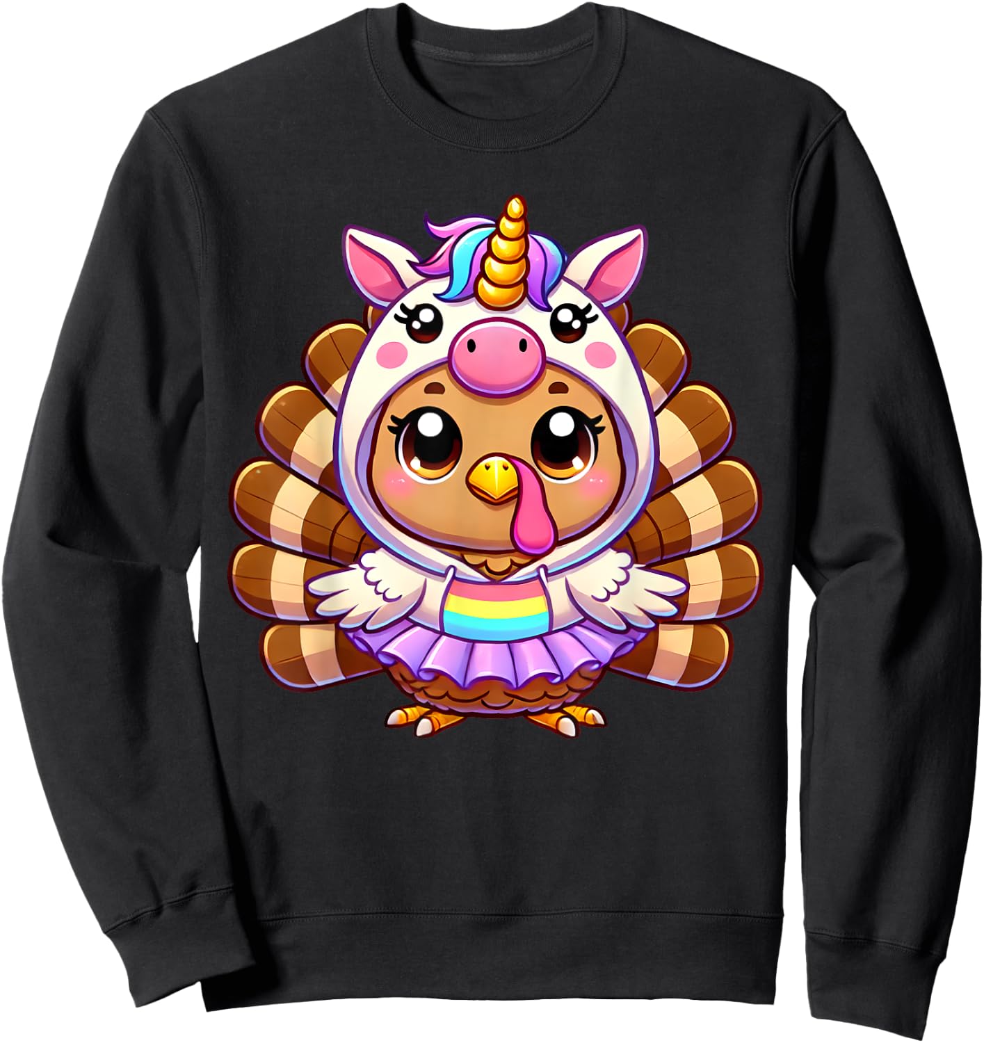 Happy Thanksgiving Kids Girls Women Mom Toddler Thanksgiving Turkey In Unicorn Disguise Sweatshirt - Sweatshirt | Black