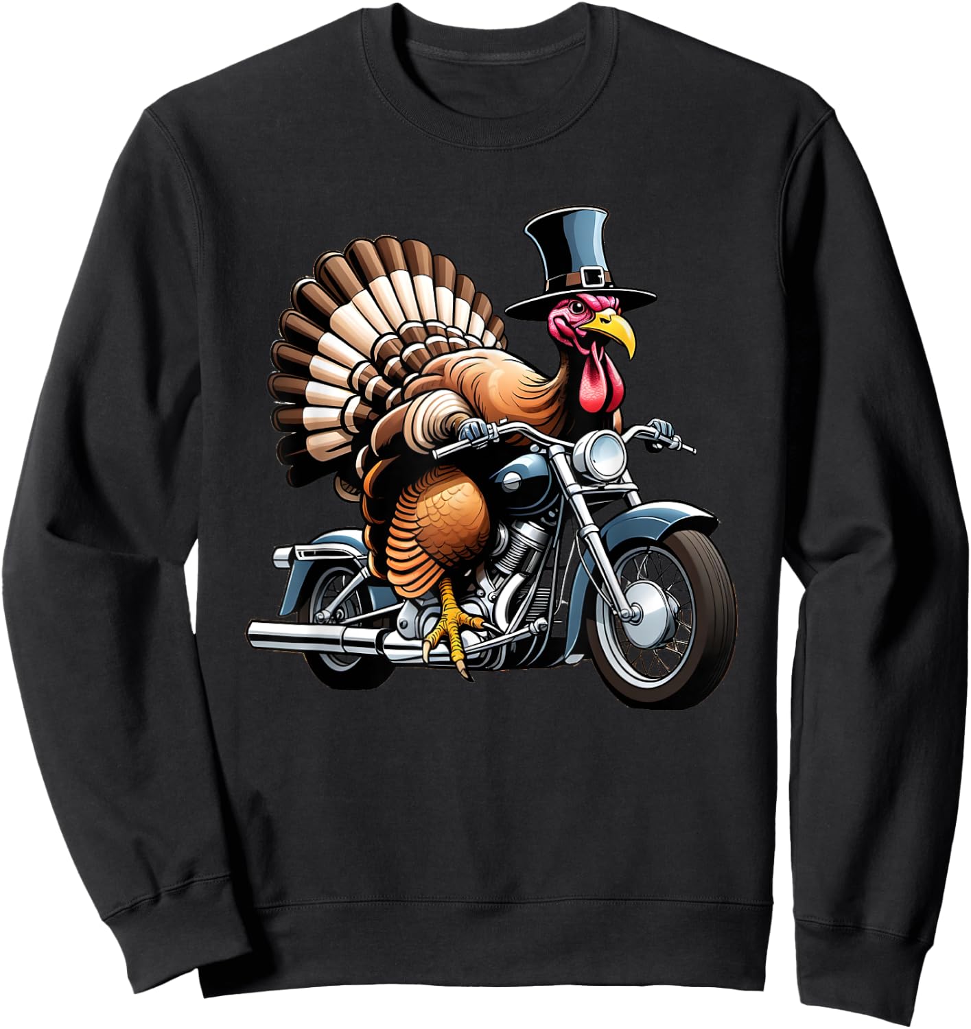 Thanksgiving Turkey on A Motorcycle Sweatshirt - Sweatshirt | Black