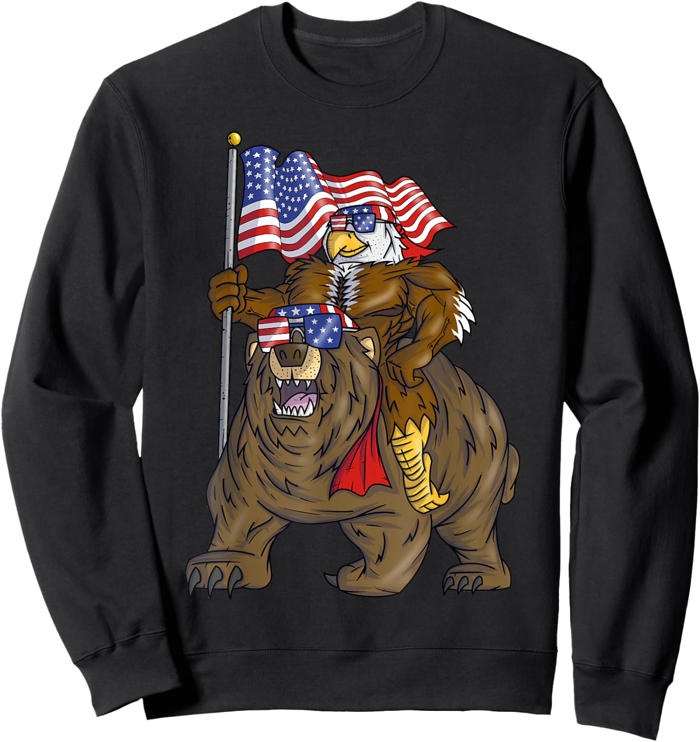 4th of July Boys Proud American Bald Eagle Bear Sweatshirt - Sweatshirt | Black