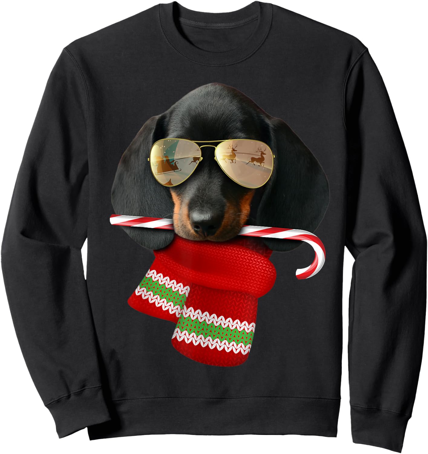 Dachshund shirt Cute Christmas Gift Dog Lovers Sunglasses Women Kids Sweatshirt - Sweatshirt | Black