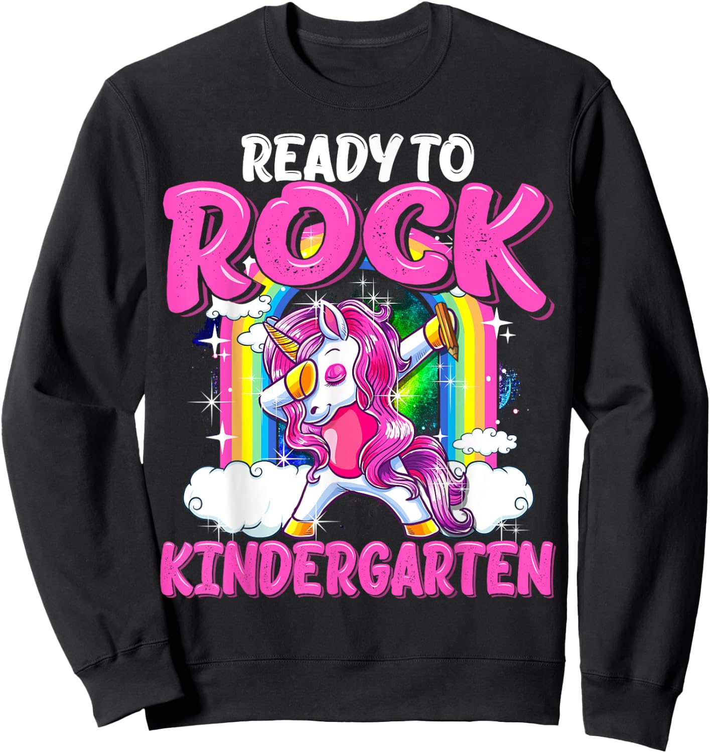 Ready To Rock Kindergarten Dabbing Unicorn Back To School Sweatshirt - Sweatshirt | Black
